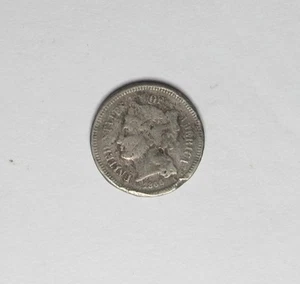 1866 U.S. Three Cents * Nickel * Circulated & Damaged * A Nice Coin for Book - Picture 1 of 2