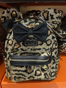 Mini Mochila Disney Loungefly Animal Kingdom Minnie Leopardo Lentejuelas Doradas Nueva con Etiquetas - Imagen 1 de 5