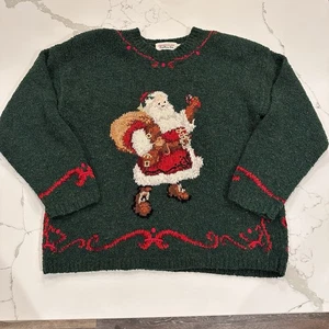 Suéter Vintage Años 90 Talbots Mujer Navidad Papá Noel L Lana Verde Grueso Abuela - Imagen 1 de 11