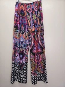 MELISSA PAIGE Wide Leg Palazzo Pants Large L Colorful Pull On Stretchy Comfort - Picture 1 of 6
