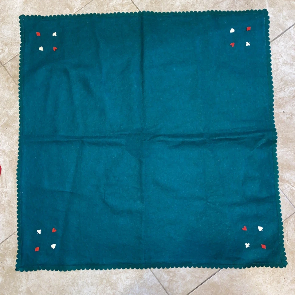 Vintage Bridge/ Poker Card Table Cover With Hand Stitched Boarder & Suits 31x31” - Image 1 of 4