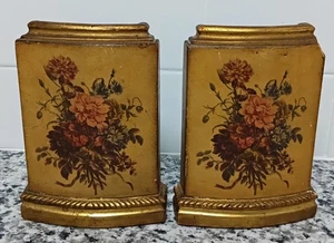 VINTAGE BORGHESE FLORAL BOTANICAL COLLECTIBLE BOOKENDS - Picture 1 of 8