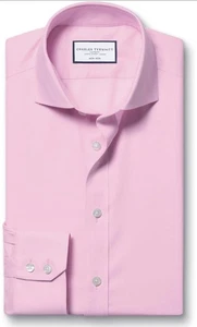 Charles Tyrwhitt Shirts for Men - Pink Non Iron with 100% Cotton Twill Slim Fit - Picture 1 of 7