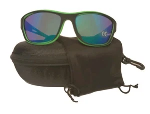 Sport Wrap Sunglasses With Black And Green Frame With Blue/Green Revo Style Lens - Picture 1 of 3
