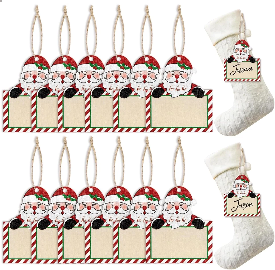 12 Piezas Etiquetas Medias Navidad Personalizadas Etiquetas Medias Etiquetas Madera Nombre para C Foto 1 de 4