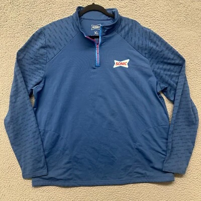 Sonic Drive Thru Employee Pullover Mens XL Blue 1/4 Zip Mock Neck Fleece Lined - Image 1 of 4