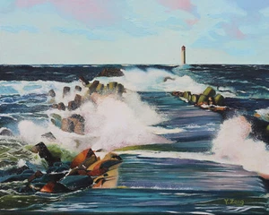 Giclée Kunstdruck Ölgemälde Weg zum Leuchtturm, 8"×10", 16"×20" - Bild 1 von 4