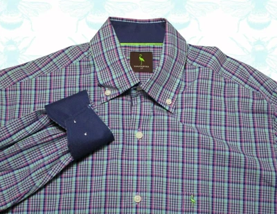Tailorbyrd Para Hombre Talla - LT Rosa Azul Verde Cuadros Manga Larga Con Botones L Alto Foto 1 de 4