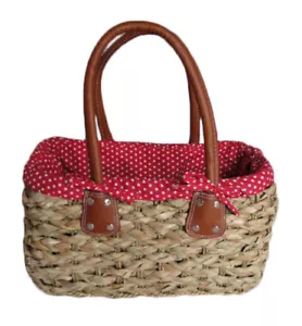 Stylish Red Polka Dot Ladies French Tote Style Market Shopping Basket Small - Picture 1 of 2