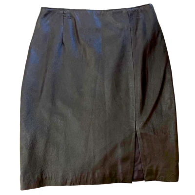 Vintage Leather Skirt, Y2K, Pencil, David Benjamin Dark Chocolate Brown, Size 8 - Image 1 of 4
