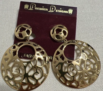 Premier Designs Jewelry CONTESSA Yellow Gold Plated Clip On Earrings New - Image 1 of 4