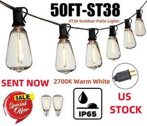 Luces de cuerda exteriores de 50 pies de largo para luz LED ST38 conectable impermeable de patio - Imagen 1 de 14