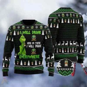 Suéter Grinch I Will Drink Jagermeister Everywhere Feo Navidad BG - Imagen 1 de 2