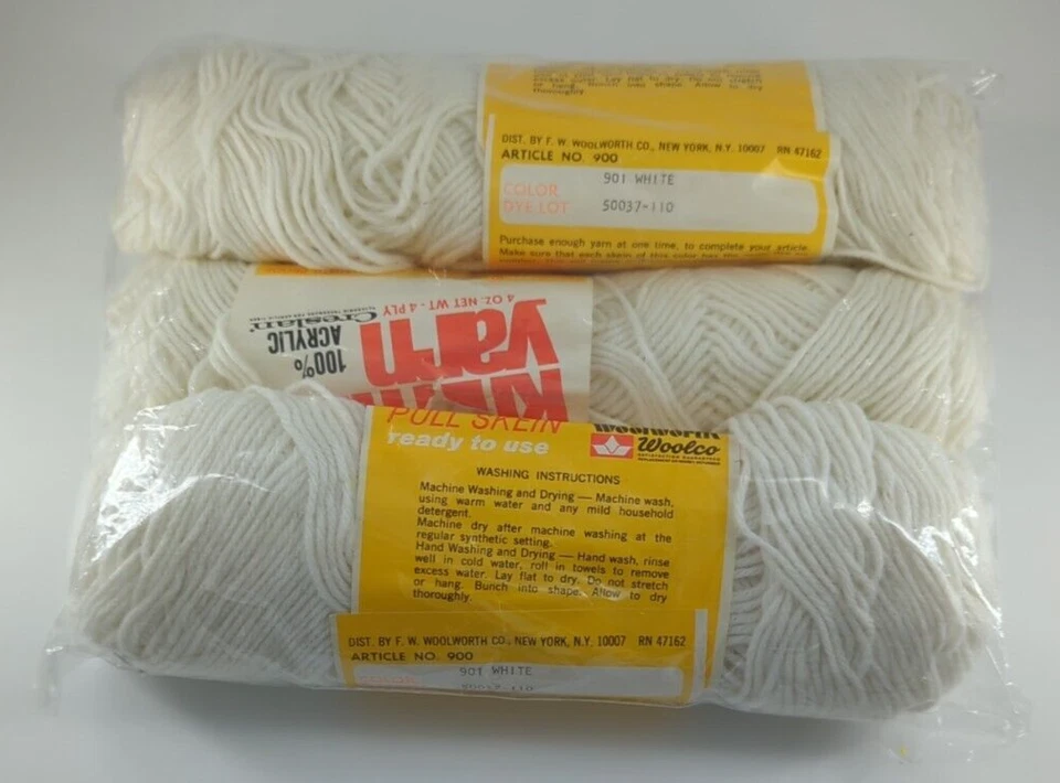 Woolworths Woolco Knitting Yarn 3 Skeins Acrylic White 901 Crafts Vintage - Image 1 of 4