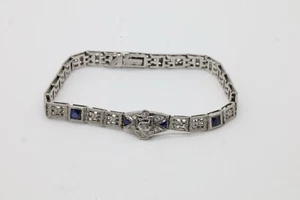 Tennis Bracelet 18K White Solid Gold And Platinum Size 7” 12.2gr - Picture 1 of 7