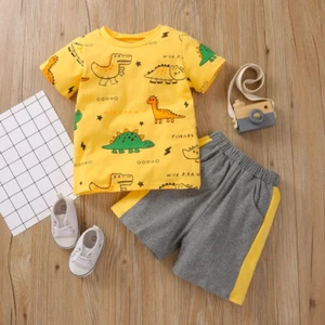Boys Baby Infant Outfits Dinosaur Short Sleeve T-shirt Top Shorts Summer Clothes - Picture 1 of 14