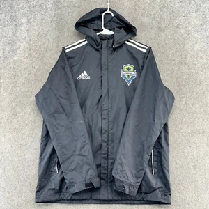 Seattle Sounders Jacket Mens XL Black White Stripe Windbreaker Soccer Adidas - Picture 1 of 13
