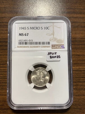 1945-S Micro S Mercury Silver Dime 10C NGC MS 67 Split Bands RARE - Image 1 of 4