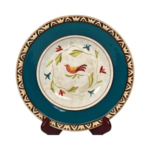 Fitz & Floyd Global Market Blue Rim Soup Bowl Floral With Bird 10 1/8" New - Picture 1 of 17