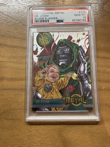 1995 Marvel Metal Dr. Doom Silver Flasher #128 PSA 10 GEM MT Pop 6 - Picture 1 of 3