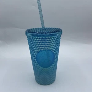 Starbucks Studded Blue Gradient Bling Ombre Cold Cup Tumbler Grande 16oz NEW - Picture 1 of 7