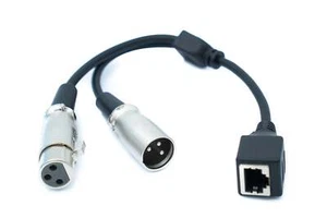 XLR Y Cable 30 CM 2x 3 Pin Socket To RJ45 Socket Adapter IN Black - Afbeelding 1 van 4
