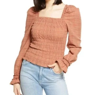 Camisa Vero Moda XS Doro Chutney Laranja Manga Longa Babado Shirred Nova com etiquetas - Imagem 1 de 4