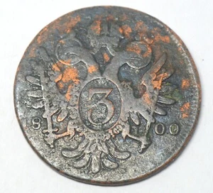 AUSTRIA 3 KREUZER 1800 OLD COPPER COIN - Picture 1 of 2
