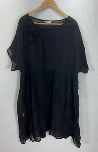 Cheyenne Black Linen Tiered Mesh Sheer  Pockets Oversized L/XL Art to Wear - Picture 1 of 9
