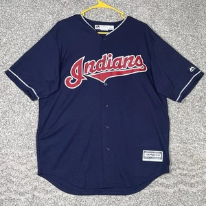 Cleveland Indians Jersey Mens Large Majestic Blue 2000s Vintage MLB Baseball - Picture 1 of 9