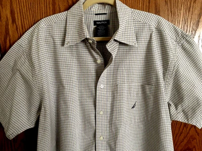 Nautica Blue Khaki White Plaid Button Front Shirt Short Sleeves Men's Size XL - Image 1 of 4