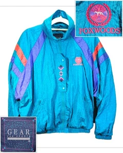 Vtg 90s Foxwoods Casino Windbreaker M Colorblock Tribal Embroidered Streetwear - Picture 1 of 17