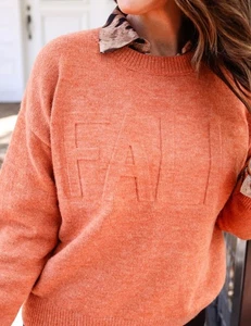 Jess Lea Womens S Fall Embossed Sweater Orange Thanksgiving Cozy Comfy Autumn - Picture 1 of 12
