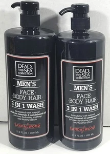 2 Pack Dead Sea Collection Men's Sandalwood Face/Body/Hair 3 In 1 Wash 33.8oz Ea - Picture 1 of 4