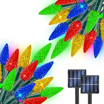 Solar C6 Christmas Lights Outdoor, 2 Pack 32FT 100 LED Solar Powered Christmas S - Image 1 of 4