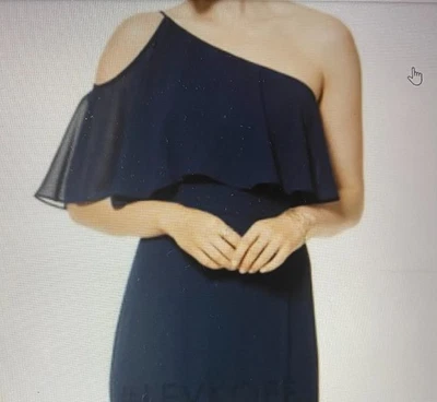 NUEVO CON ETIQUETAS-Vestido Regal Elegance Gasa 1 Hombro Volantes Talla 8 (Azul Marino)-MRSP $163 Foto 1 de 4