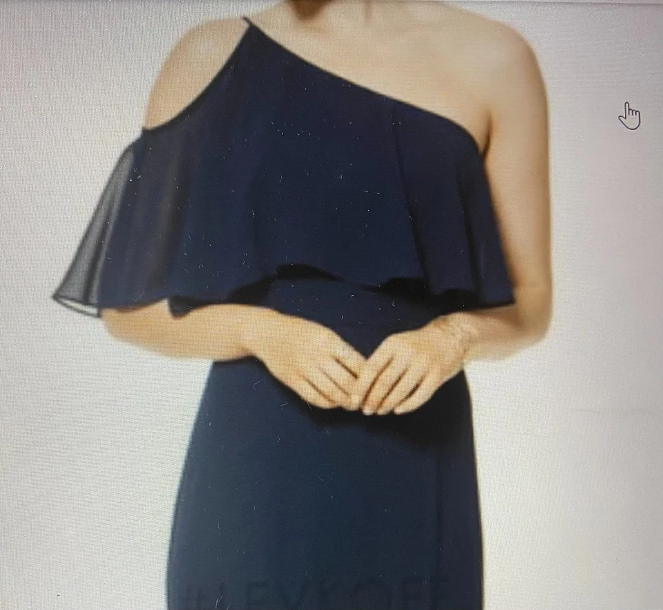 NUEVO CON ETIQUETAS-Vestido Regal Elegance Gasa 1 Hombro Volantes Talla 8 (Azul Marino)-MRSP $163 Foto 1 de 4