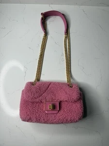 Kate Spade Evelyn Mini Pink Shearling Shoulder Bag With Chain Strap NEW - Picture 1 of 8