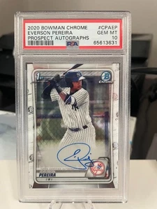 2020 Bowman Chrome Everson Pereira 1° Bowman Prospect Autografi Yankees - Foto 1 di 2