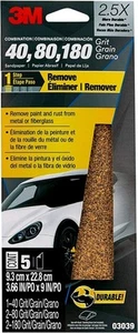 3M Sandpaper, 03039, Assorted Grits (40, 80, 120), 3 2/3 in x 9 in, 5 Sheets - Picture 1 of 6