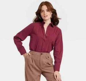New Day Long Sleeve Relaxed Fit Button-Down Boyfriend Shirt Womens X-Small - Picture 1 of 2