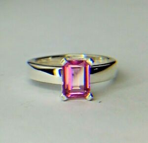 Tiffany Co Sterling Silver 2.00 Carat Emerald Cut Pink Natural Topaz Ring 
