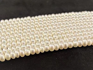 Ivory White 4.5-5mm Natural Freshwater Pearl Beads Button Rondelle Shape AA+ - Picture 1 of 3
