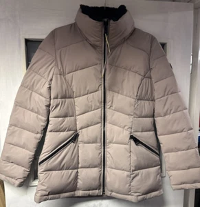 Andrew Marc Womens Quilted Coat Jacket Dusky Pink & Black Faux Fur Small - Picture 1 of 8