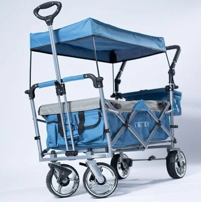 IMLEX Bollerwagen IM-4268 Blau/Grau Strandwagen Kühltasche, Regenschutz Wagen