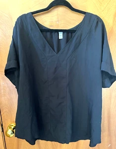 Blusa informal de verano con cuello en V de manga corta azul marino antigua para mujer talla grande 2XL negra - Imagen 1 de 4