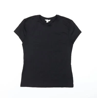 Camiseta básica de poliamida negra para mujer H&M talla L cuello redondo Foto 1 de 4