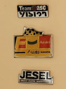 Lot 3 1980s Pins TEAM ASC (American Specialty Cars McLaren Mustang) JESEL ALLIED - Picture 1 of 4