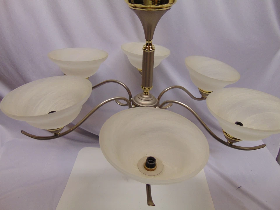 2003 Forecast Lighting Chandelier 5 frosted domes 28" x 19" F776-62 ES1945-CS - Image 1 of 4