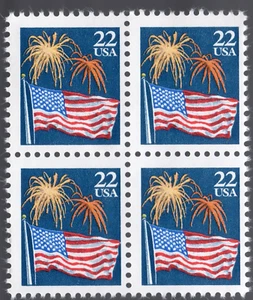 Scott #2276 Flag & Fireworks Block of 4 Stamps - MNH - Picture 1 of 2